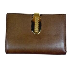 Vintage LOEWE 1846 Brown Leather Bi-Fold Wallet Gold Kiss-Lock Coin Pouch Spain